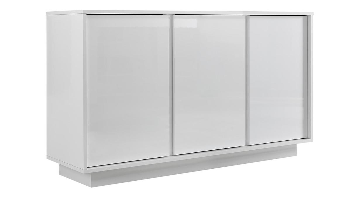 3-triges Designer-Sideboard glnzend lackiert wei L138 cm COMO