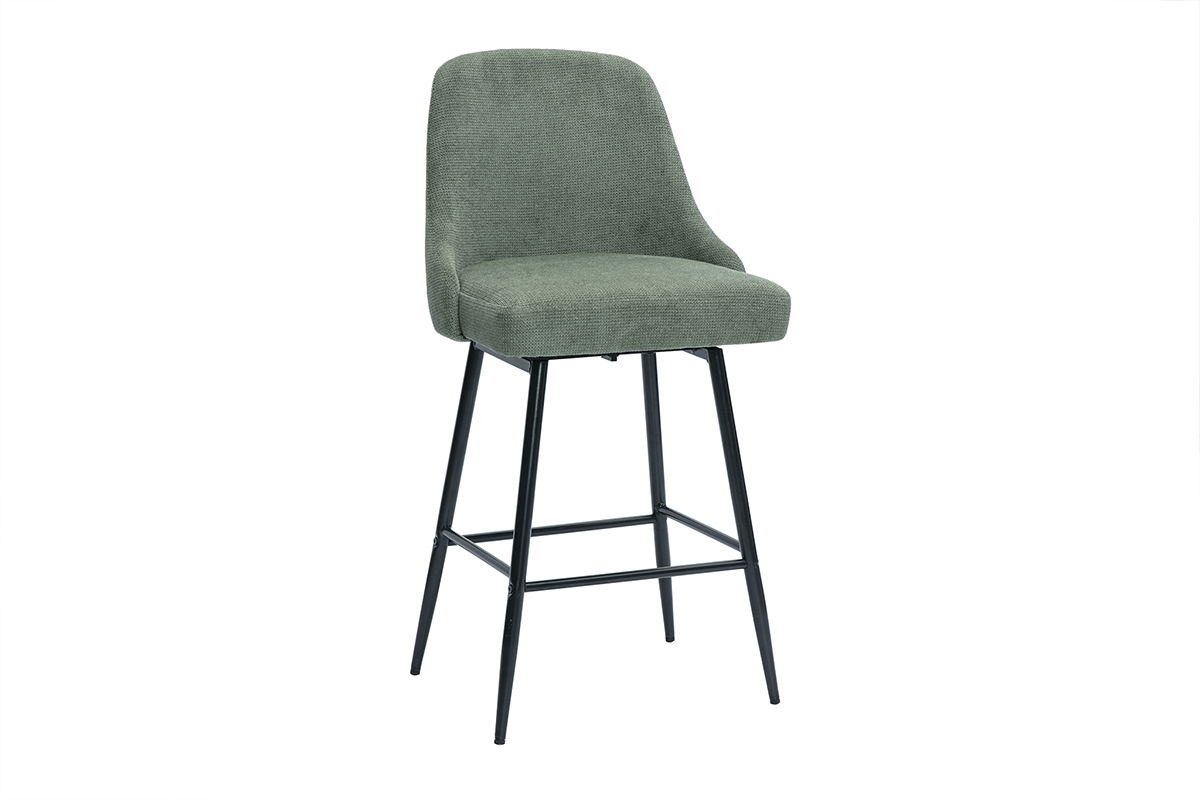 360� drehbare Barhocker aus Chenille-Stoff in Gr�n-Khaki und Metall H66 cm (2er-Set) HASTA