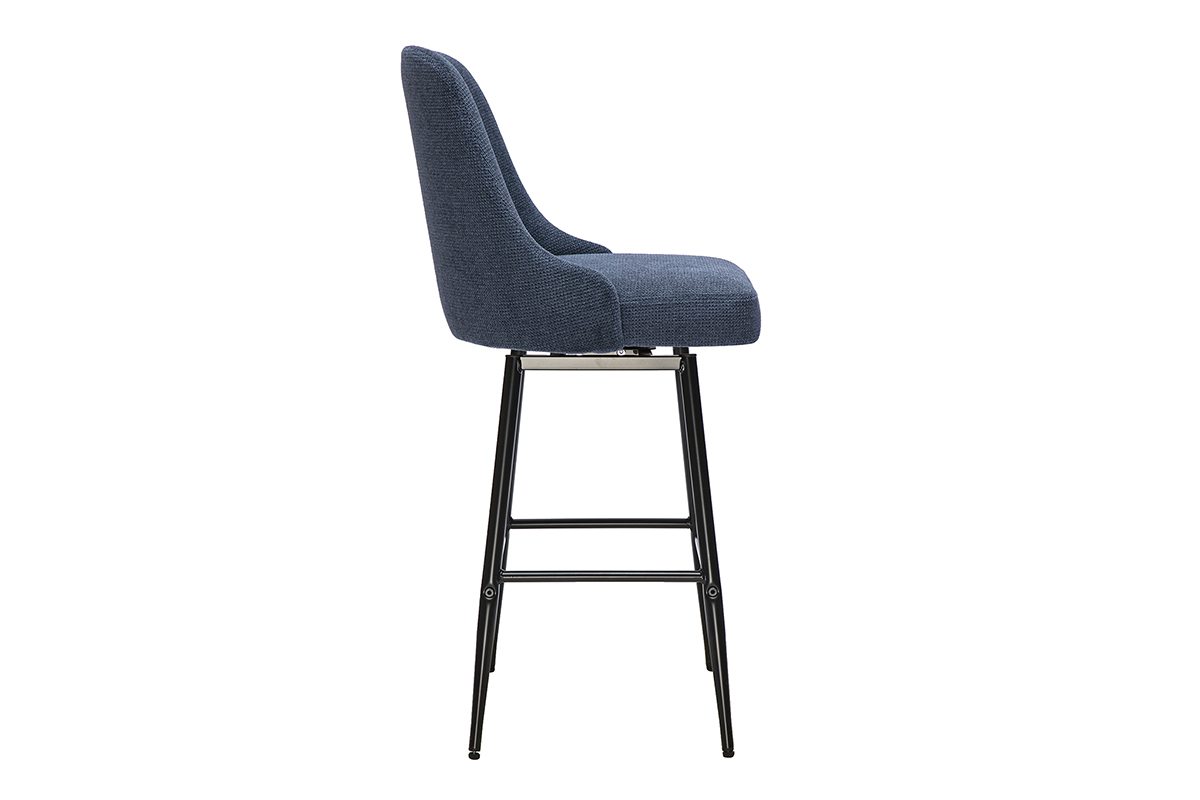 Barhocker HASTA aus dunkelblauem Chenille-Stoff, Seitenansicht, H�he 66 cm.