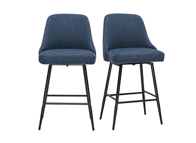 360&deg; drehbare Barhocker aus dunkelblauem Chenille-Stoff und Metall H66 cm (2er-Set) HASTA