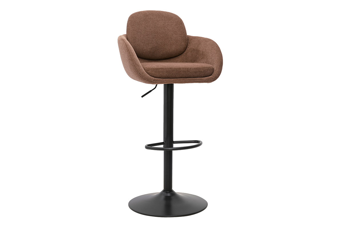 H�henverstellbarer drehbarer Barhocker um 360� in gebranntem Ocker und schwarzem Metall, Ansicht aus 3/4-Perspektive.