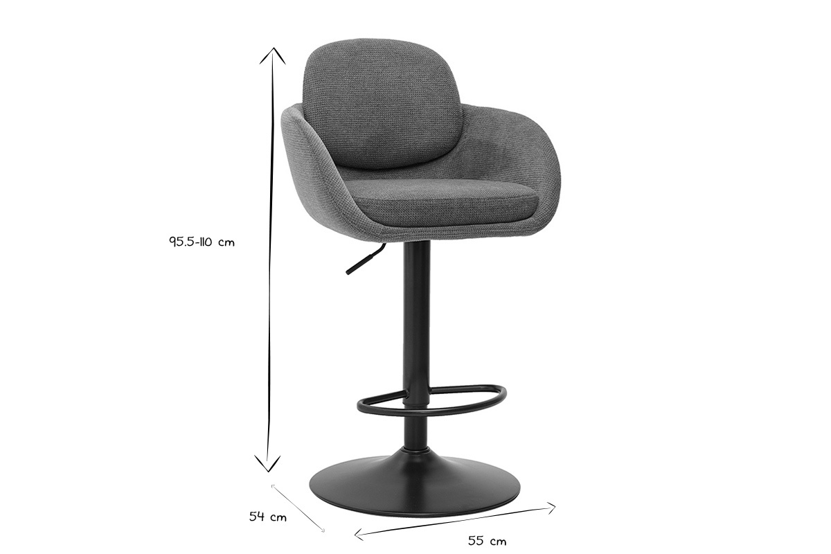 Abmessungen der Barhocker SLAKE in Schwarz und Wei�, H�he 95,5-110 cm, Sitzfl�che 54 cm, Breite 55 cm.