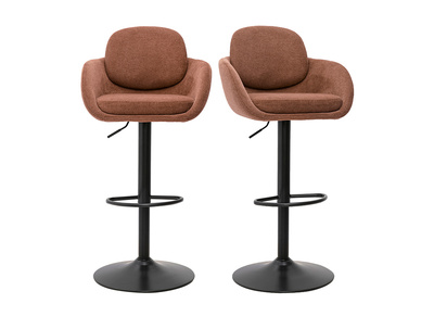 360&deg; drehbare, verstellbare Barhocker aus Chenille-Stoff in erdiger Rostfarbe und schwarzem Metall (2er-Set) SLAKE