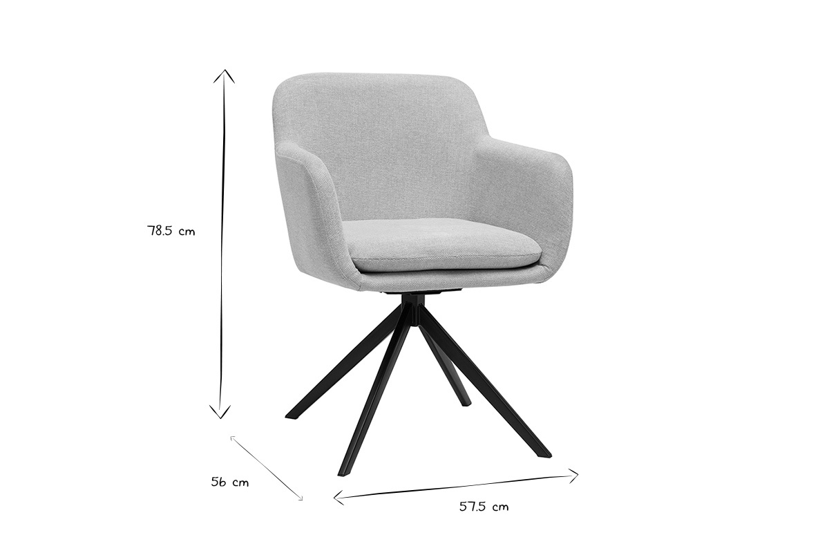 360� drehbarer Stuhl aus beigem samtartig strukturiertem Stoff und schwarzem Metall AMIKA