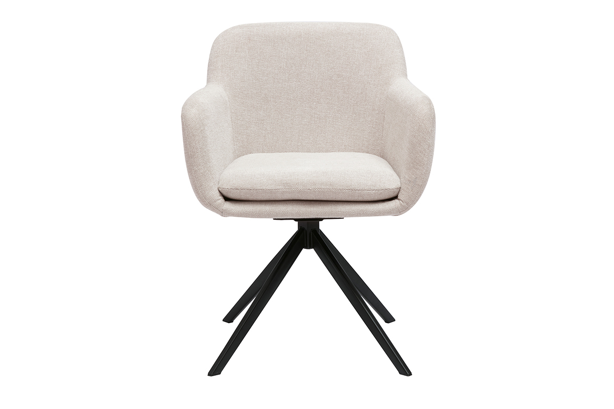 360� drehbarer Stuhl aus beigem samtartig strukturiertem Stoff und schwarzem Metall AMIKA
