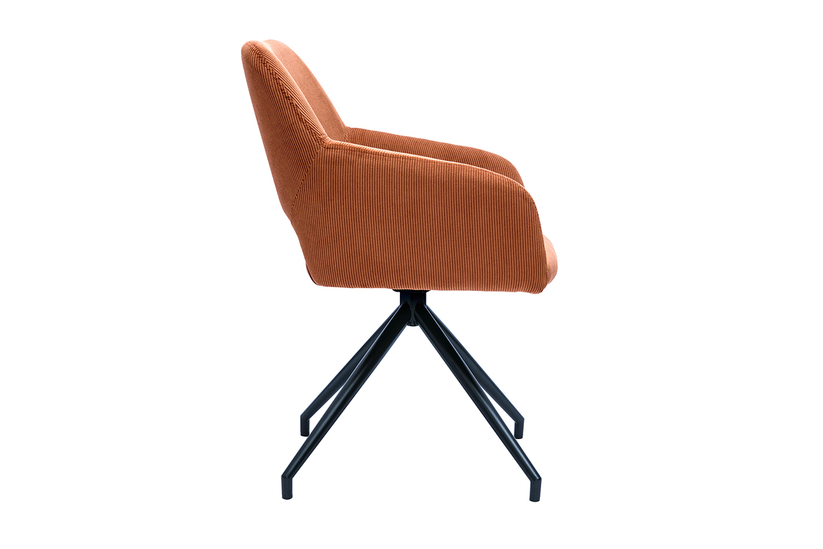 360� Drehstuhl aus gek�rntem Samt in Terra Brul�e und schwarzem Metall LAURETTE