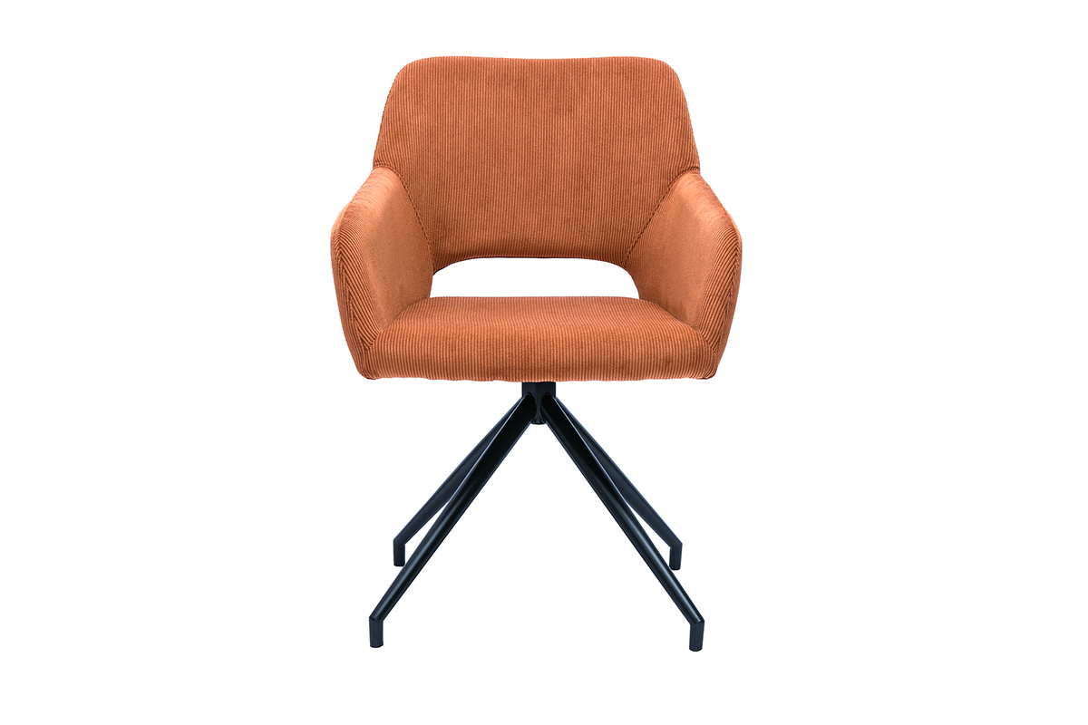 360� Drehstuhl aus gek�rntem Samt in Terra Brul�e und schwarzem Metall LAURETTE