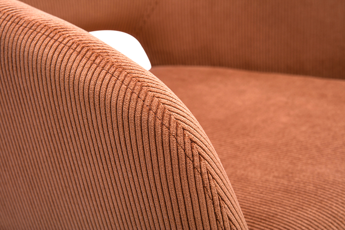 360� Drehstuhl aus gek�rntem Samt in Terra Brul�e und schwarzem Metall LAURETTE