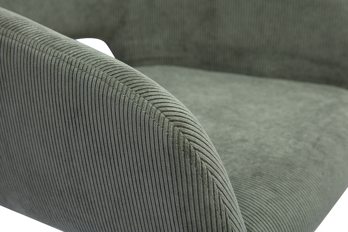 Detail des Drehstuhls LAURETTE aus gr�n-khaki geripptem Samtstoff, Nahaufnahme der R�ckenlehne.