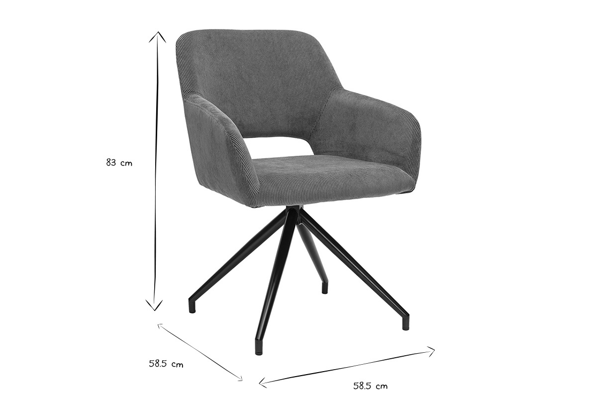 Abmessungen des drehbaren 360�-Stuhls LAURETTE in Schwarz und Wei�, H�he 83 cm, Tiefe und Breite 58,5 cm