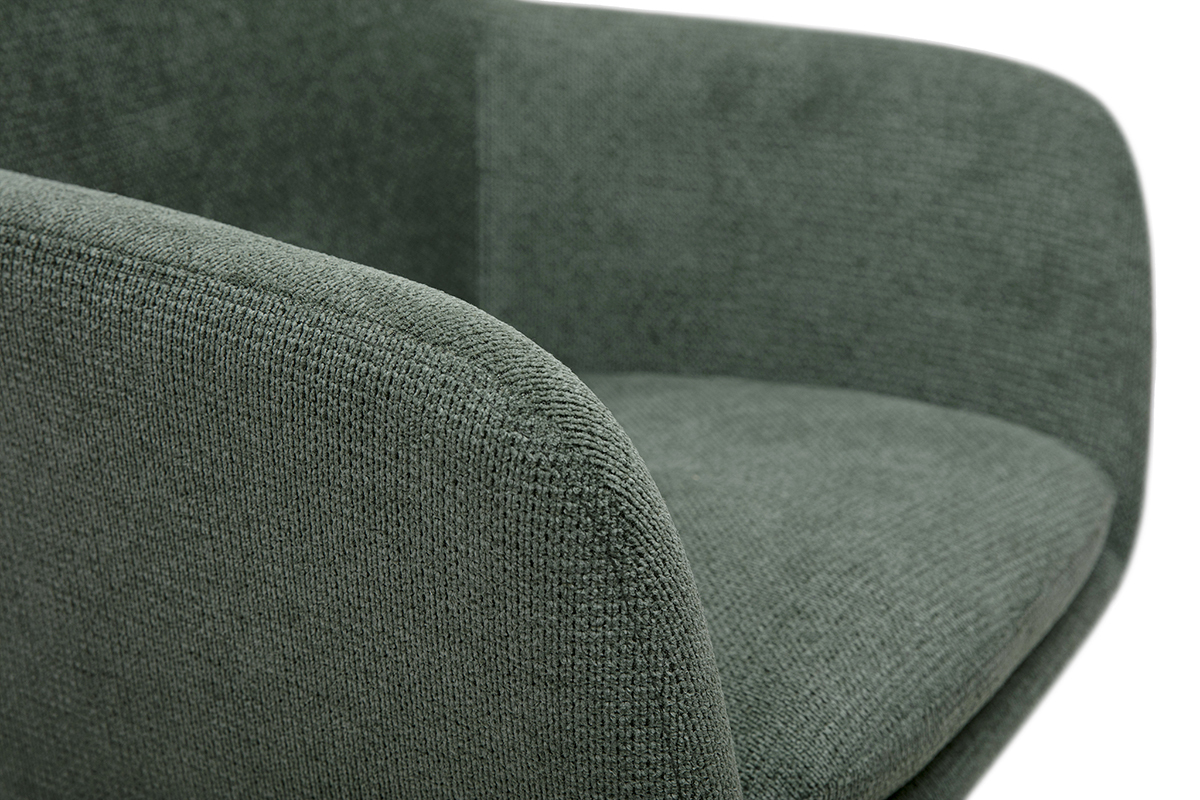 360�-Drehstuhl aus khakigr�nem Chenille-Stoff, Nahaufnahme, Detail der Polsterung.