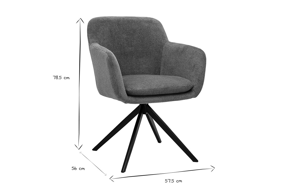 Abmessungen des Drehstuhls AMIKA in Schwarz und Wei�, H�he 78,5 cm, Tiefe 56 cm, Breite 57,5 cm.