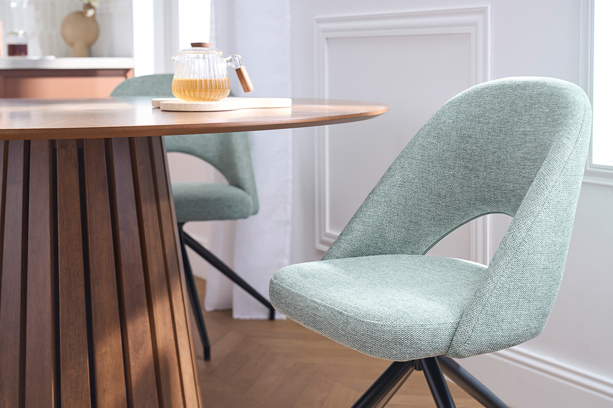 360�-Drehstuhl aus strukturiertem Samtstoff in Seladongr�n und schwarzem Metall COSETTE