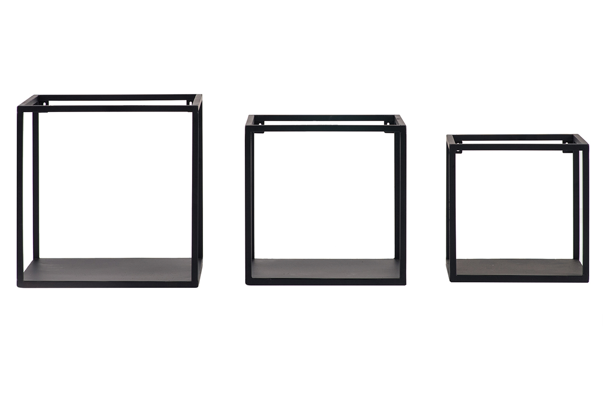 3er-Set industrieller quadratischer Wandregale KARL schwarzes Metall