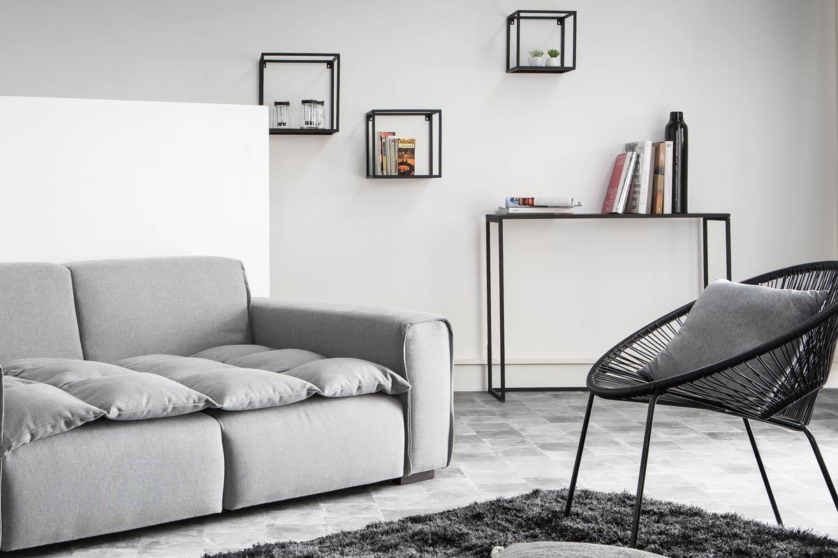 3er-Set industrieller quadratischer Wandregale KARL schwarzes Metall