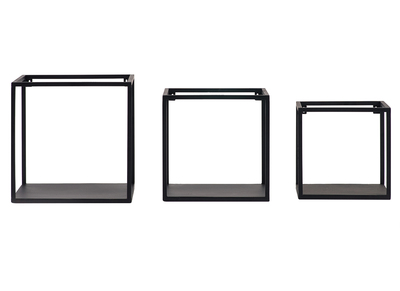 3er-Set industrieller quadratischer Wandregale KARL schwarzes Metall