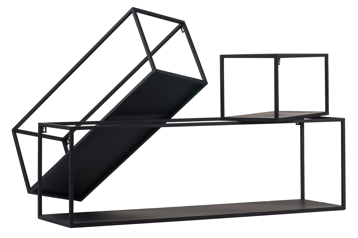 3er-Set industrieller rechteckiger Wandregale KARL schwarzes Metall