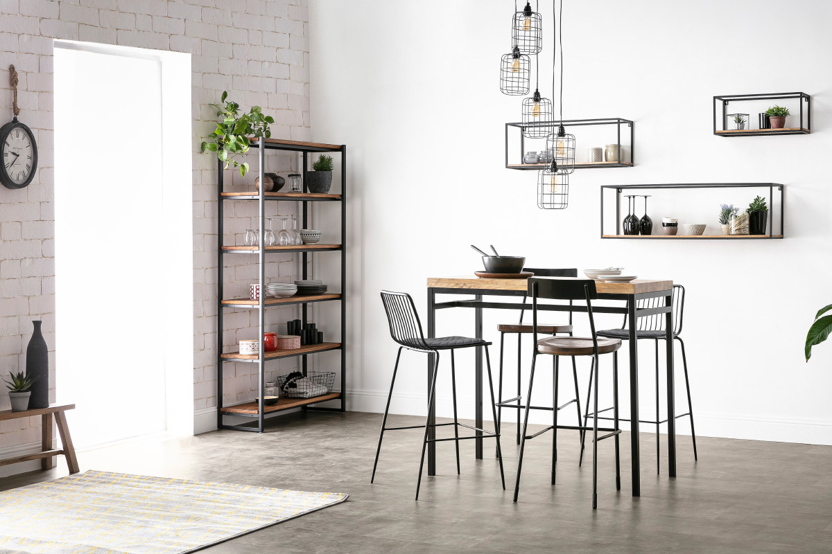 3er-Set rechteckiger Wandregale YPSTER schwarzes Metall und Mangoholz