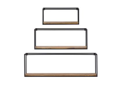 3er-Set rechteckiger Wandregale YPSTER schwarzes Metall und Mangoholz
