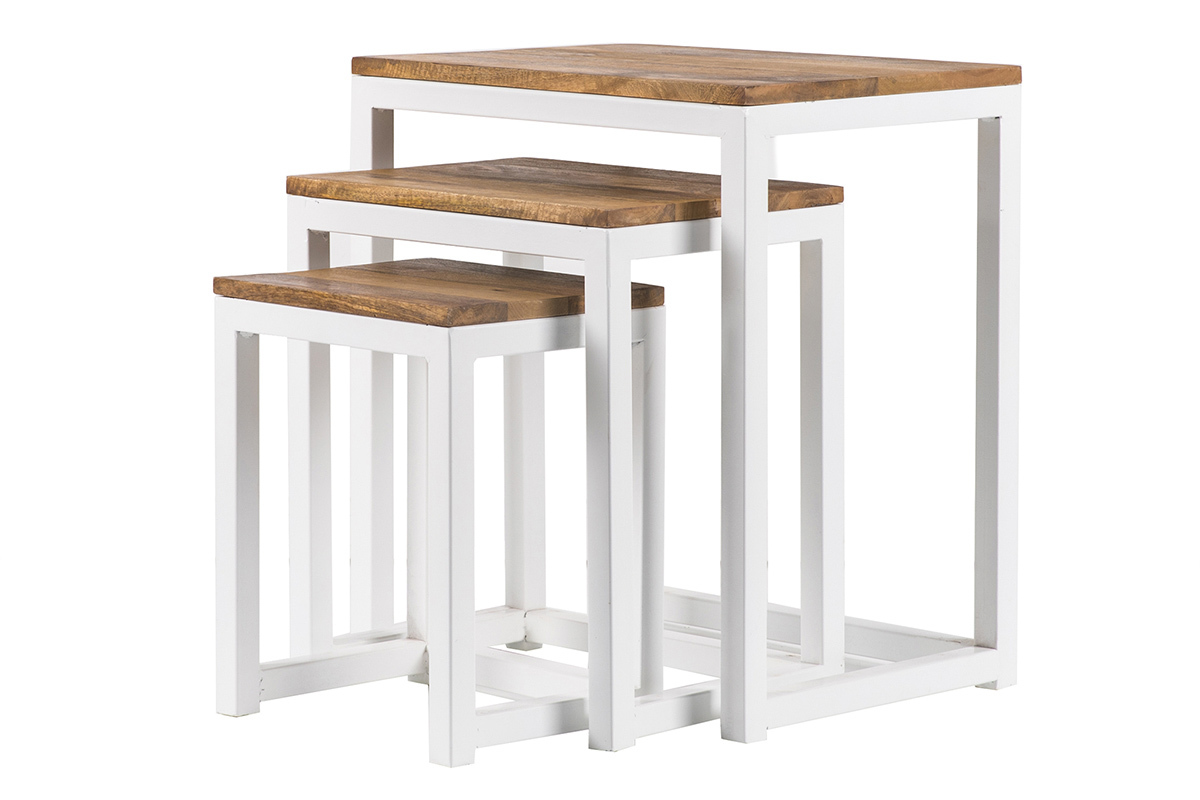 3er-Set Satztische ROCHELLE wei�es Holz und Metall