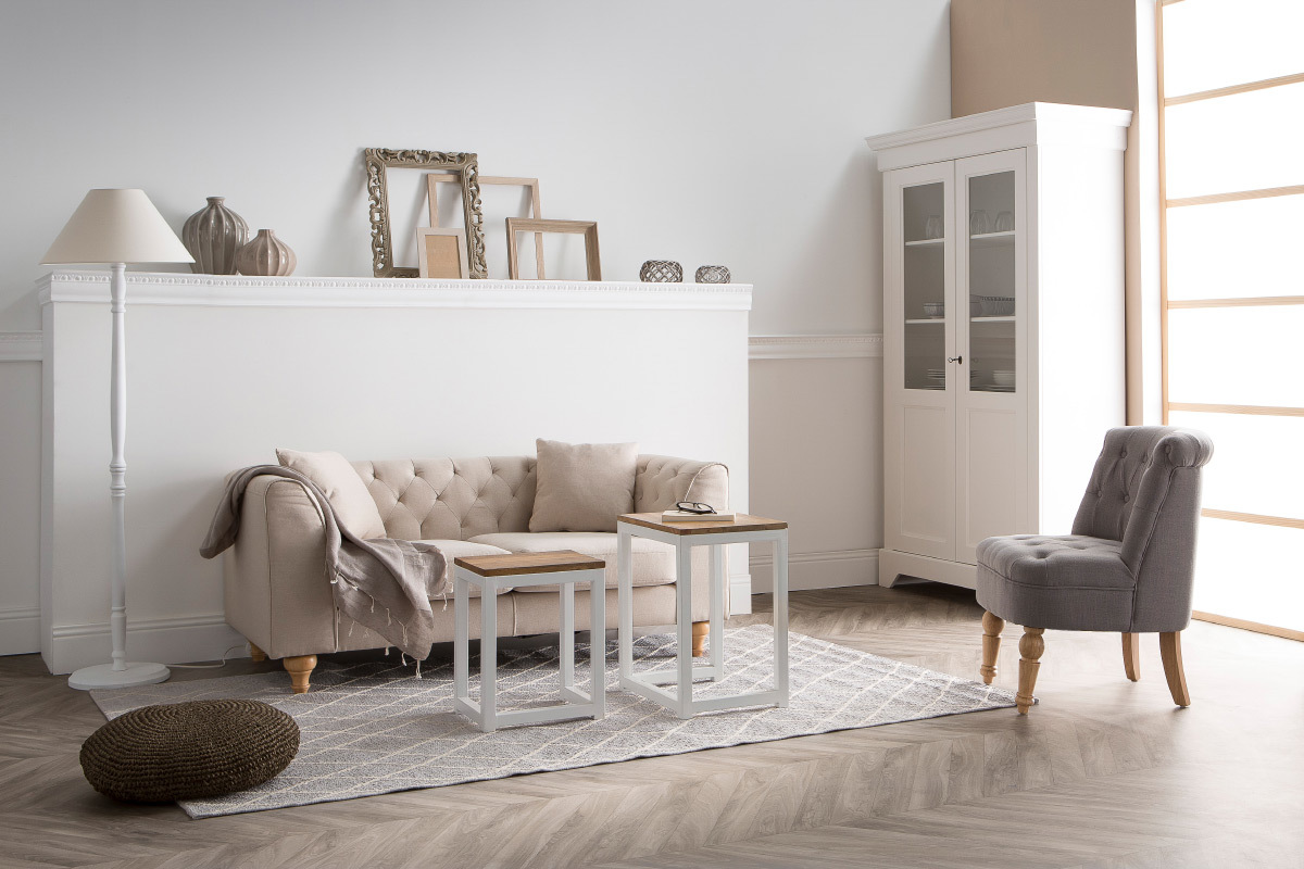 3er-Set Satztische ROCHELLE wei�es Holz und Metall