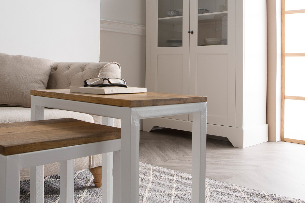 3er-Set Satztische ROCHELLE wei�es Holz und Metall