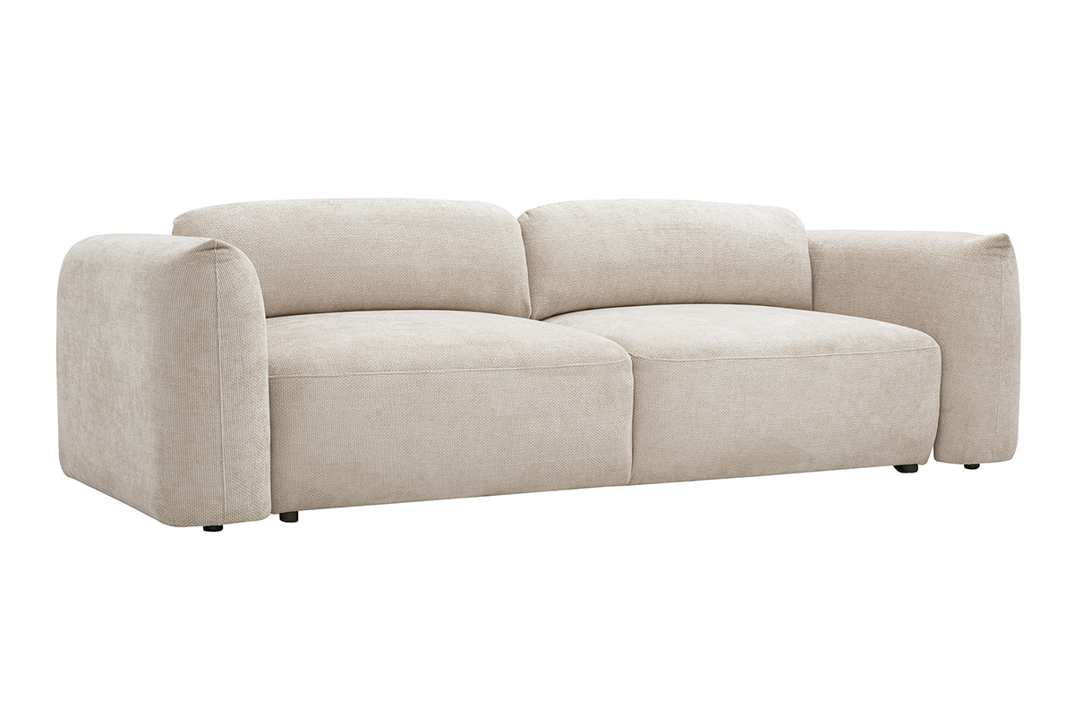 4-Sitzer Schlafsofa in beige Chenille-Samt, Ansicht von 3/4.