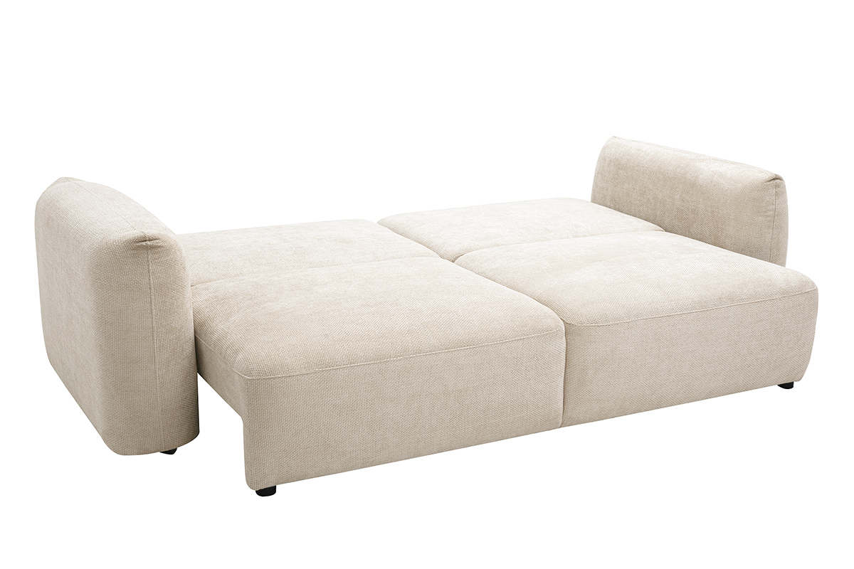 SWELL Schlafsofa aus beigem Chenille-Samtstoff, mit abgesenkten R�ckenlehnen, Eckansicht.