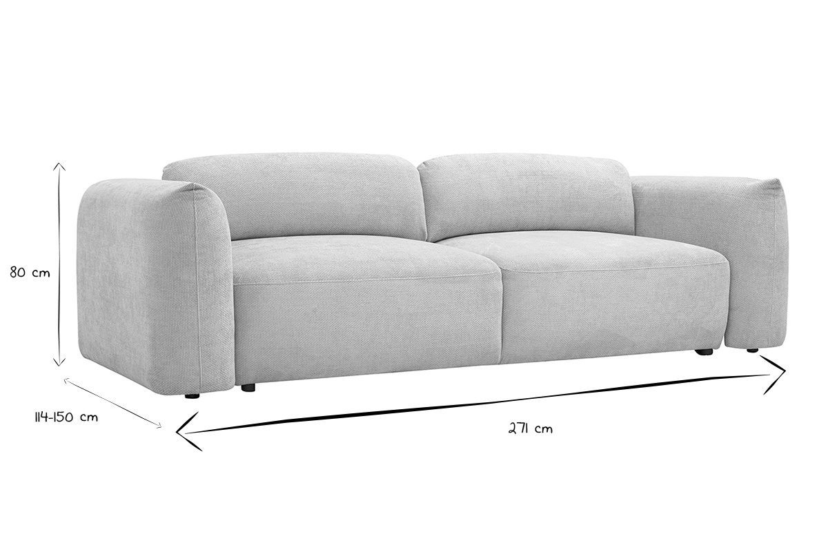 Schlafsofa f�r 4 Personen mit Ma�en in Schwarz und Wei�, 271 cm lang, 80 cm hoch.