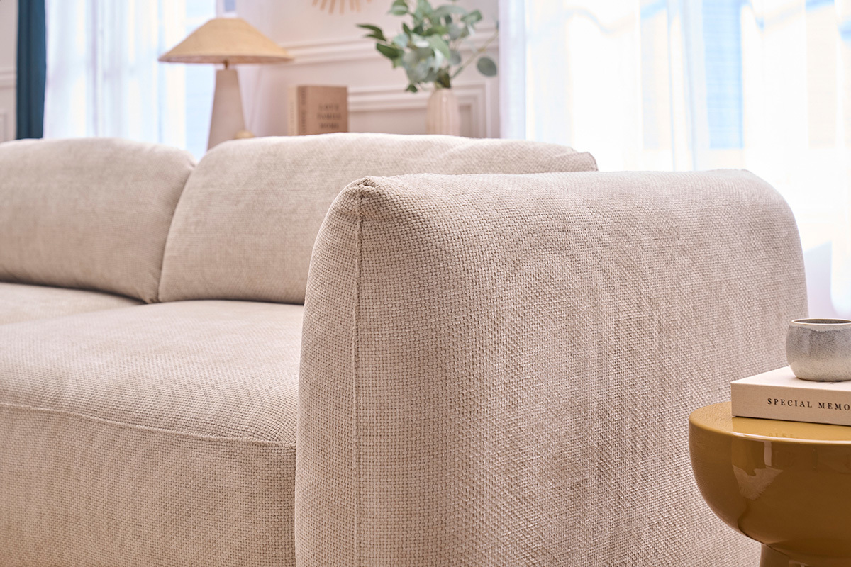 4-Sitzer Schlafsofa mit Stauraum in beigeem Samt Chenille Stoff SWELL