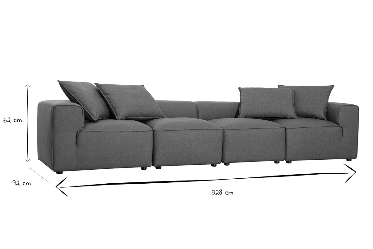 Ma�e des modularen Sofas FERGUS: B328 x T92 x H62 cm in Schwarz und Wei�.