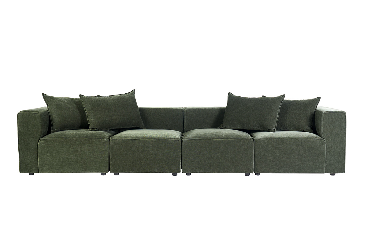 Modulares 5-Sitzer-Sofa aus samt�hnlichem Stoff in Khaki-Gr�n, Frontansicht