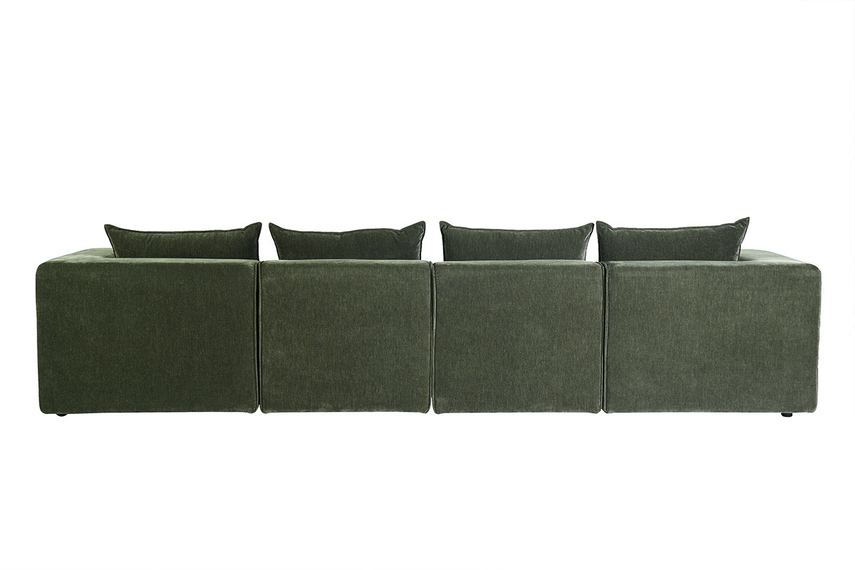 5-Sitzer-Modulsofa aus Stoff in Samtoptik, khakigr�n, R�ckansicht.