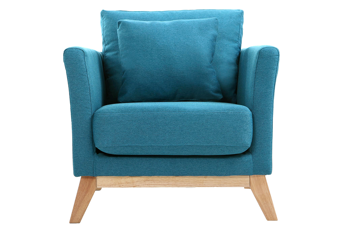 Abnehmbarer skandinavischer Sessel aus Entenblauem Stoff und hellem Holz OSLO