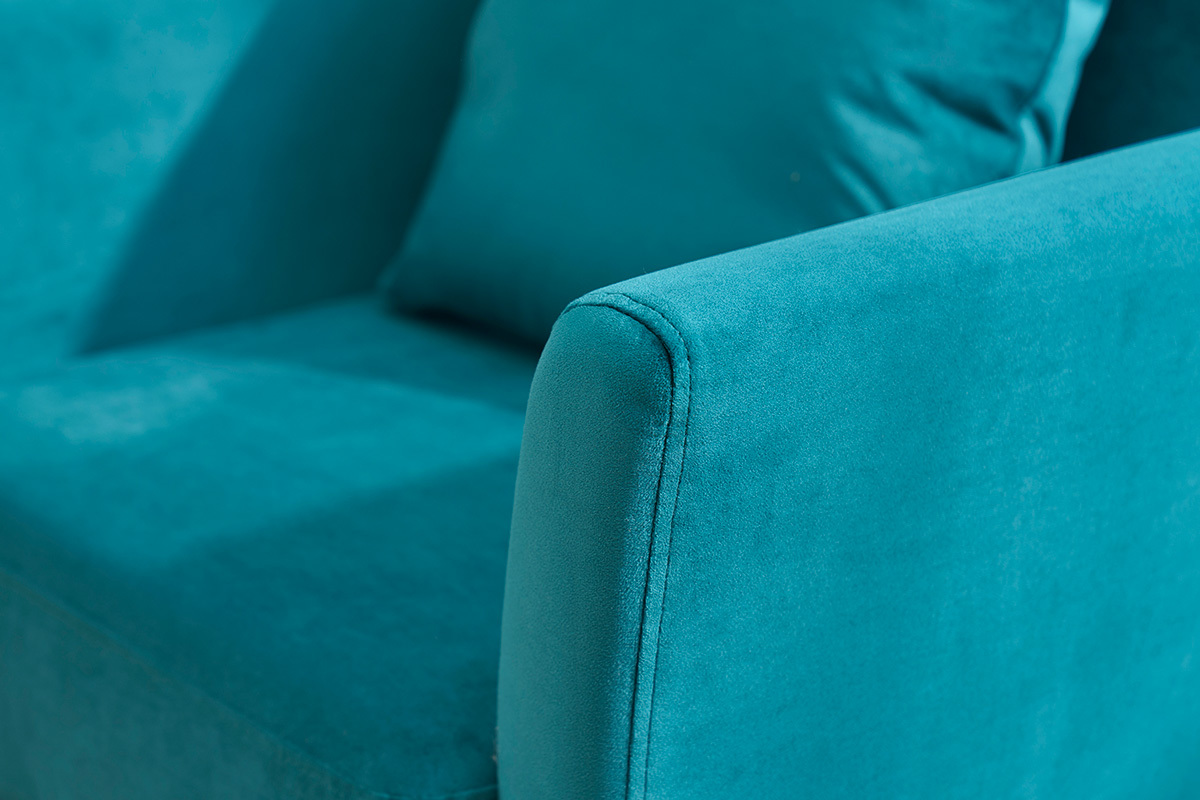 Abnehmbarer skandinavischer Sessel aus petrolblauem Samtstoff und hellem Holz OSLO