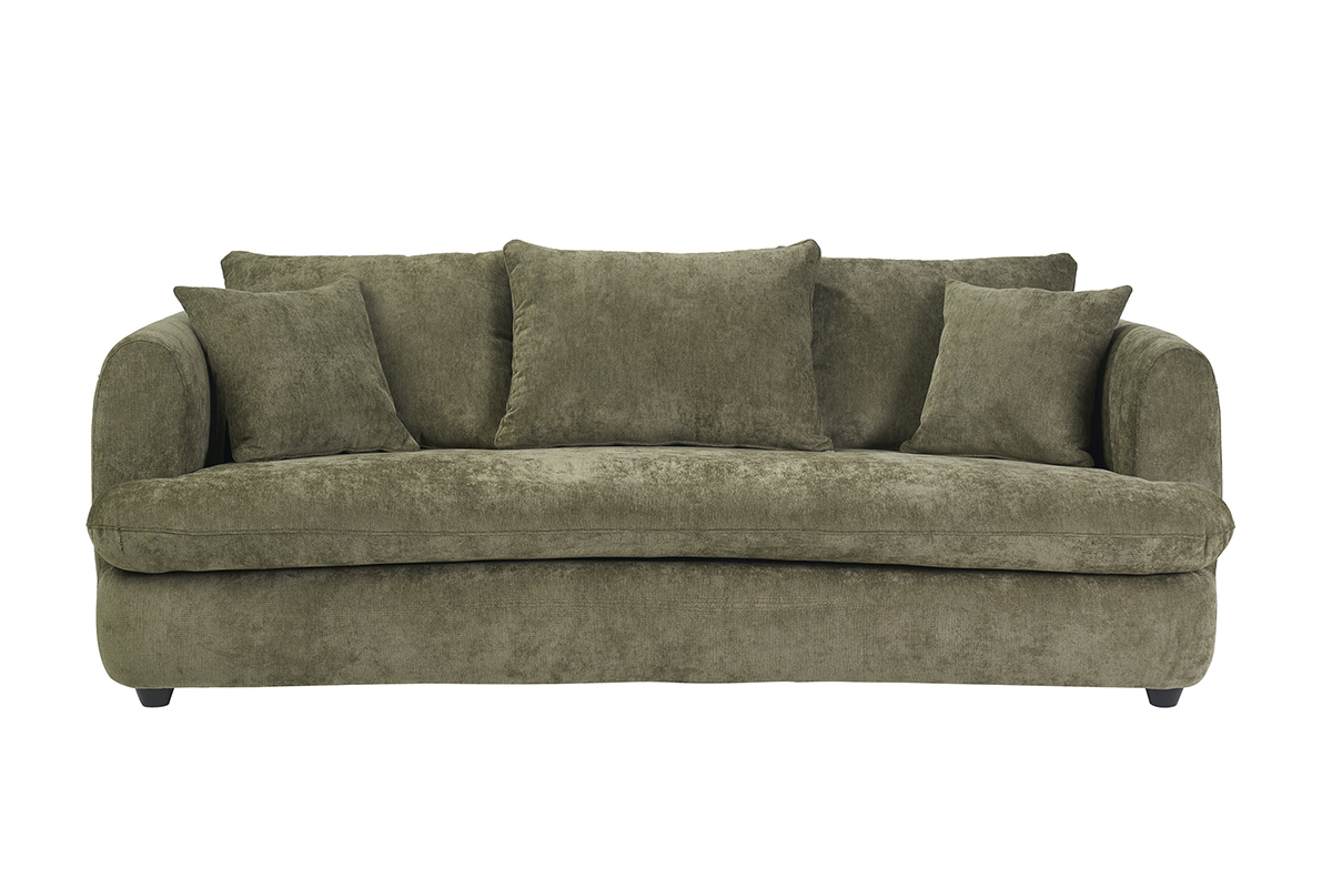 Abziehbares 3-4-Sitzer-Design-Sofa in Bohnenform aus Stoff mit strukturierter Samtoptik, kaki-gr�n, Vorderansicht.