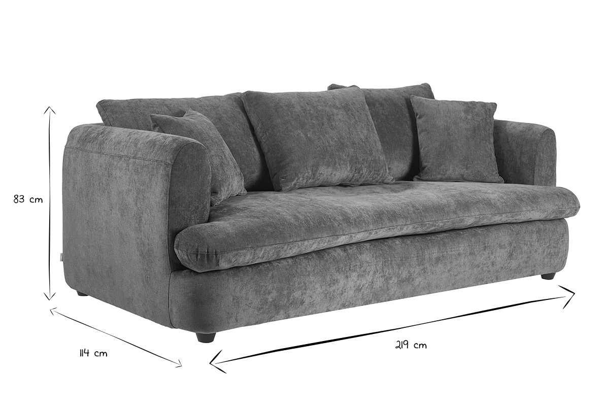 Abmessungen des abziehbaren Design-Bohnen-Sofas aus gr�nem, khakifarbenem, strukturiertem Samtstoff, Seitenansicht