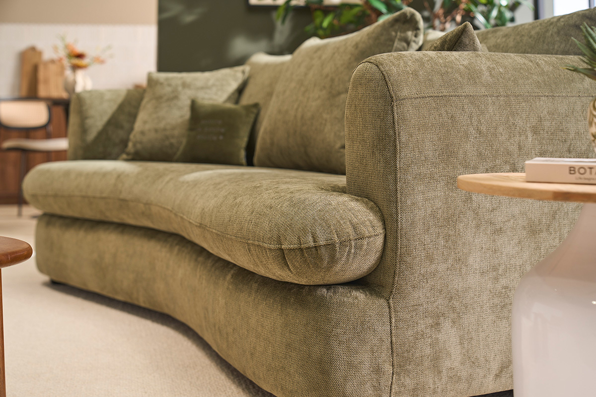 Abziehbares 3-4-Sitzer-Design-Sofa Bohnenform aus Stoff mit strukturiertem Samteffekt in Khaki-Gr�n SACHA