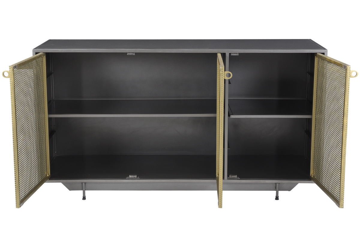 Anrichte im Industrial Style mit 3 Tren aus goldfarbenem und grauem Metall MAGIC