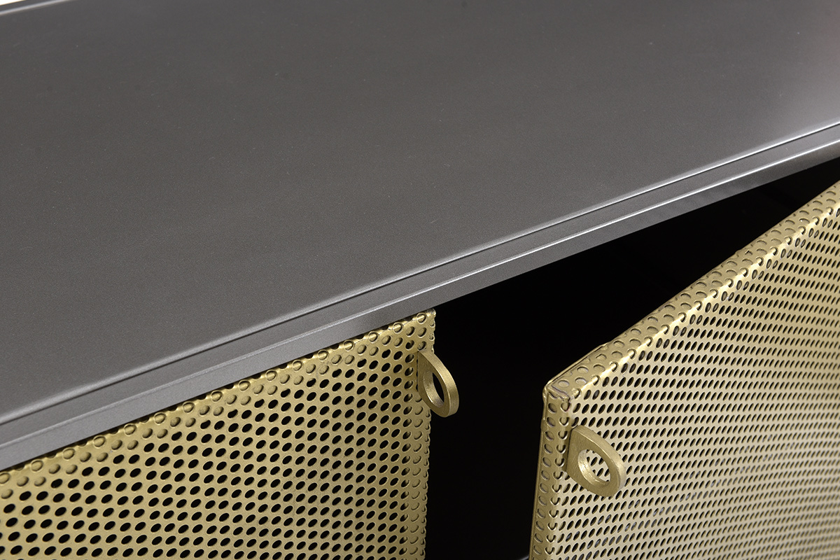 Anrichte im Industrial Style mit 3 Tren aus goldfarbenem und grauem Metall MAGIC