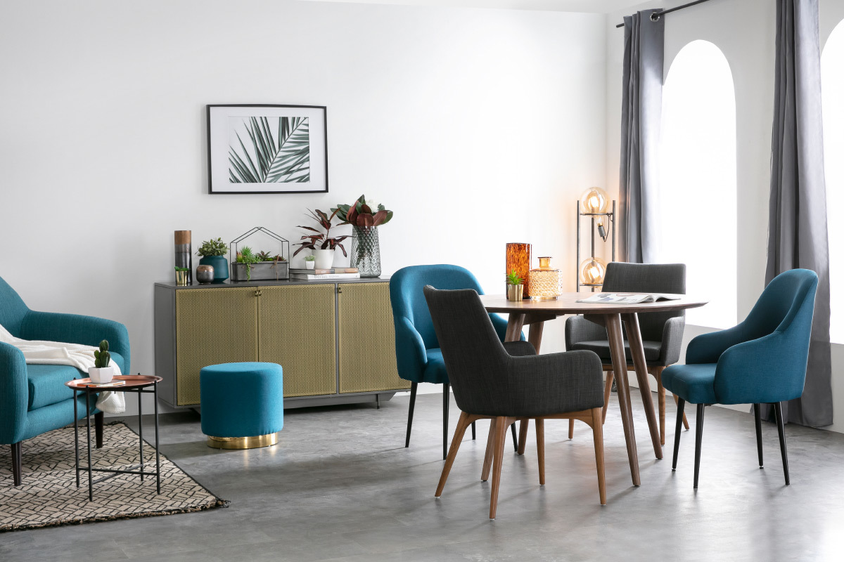 Anrichte im Industrial Style mit 3 Tren aus goldfarbenem und grauem Metall MAGIC
