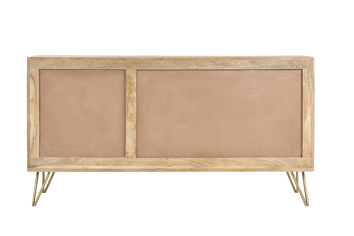 R�ckseite des Sideboards aus massivem Mangoholz, Beine aus goldenem Metall, R�ckansicht.