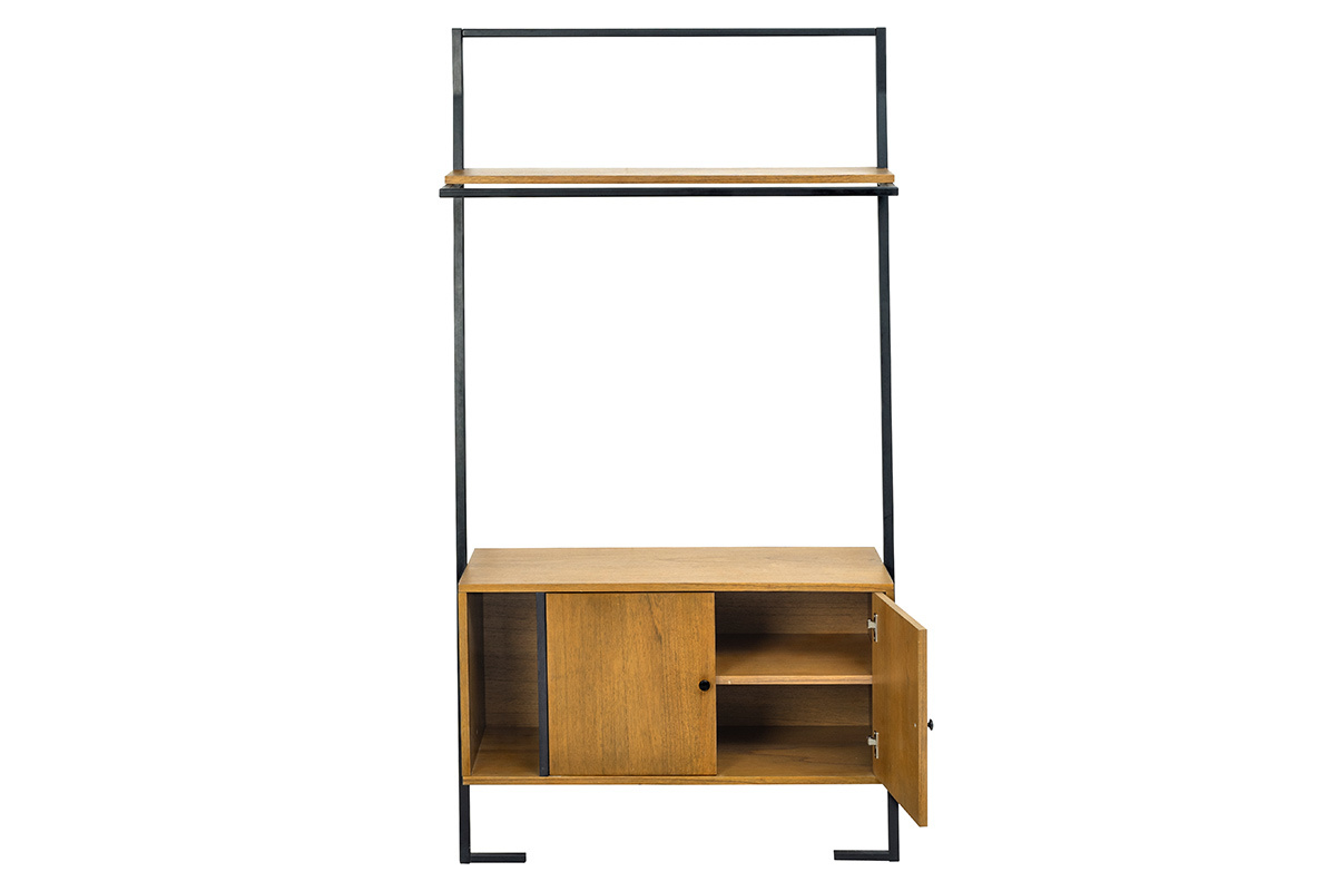 Antiker Stauschrank aus Holz und schwarzem Metall SERAH