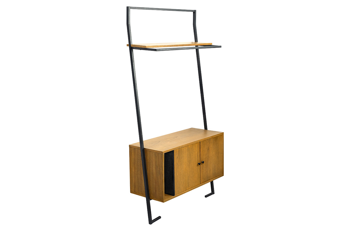 Antiker Stauschrank aus Holz und schwarzem Metall SERAH