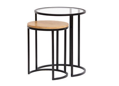 Ausziehbare Beistelltische aus gehärtetem Glas und massivem Mangoholz TAHL