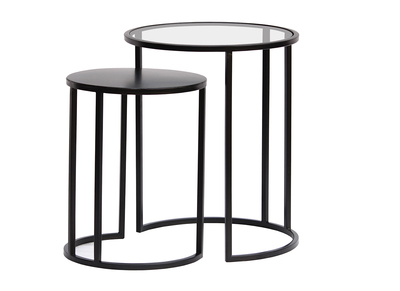 Ausziehbare Beistelltische aus gehärtetem Glas und schwarzem Metall TAHL