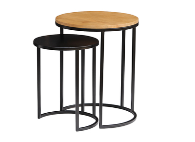 Ausziehbare Beistelltische aus massivem Mangoholz und schwarzem Metall TAHL