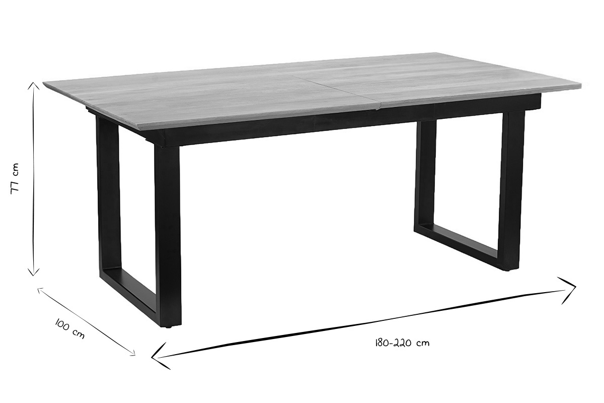 Ausziehbarer Esstisch aus hellem Mangoholz massiv und schwarzem Metall L180-220 cm BRAVA