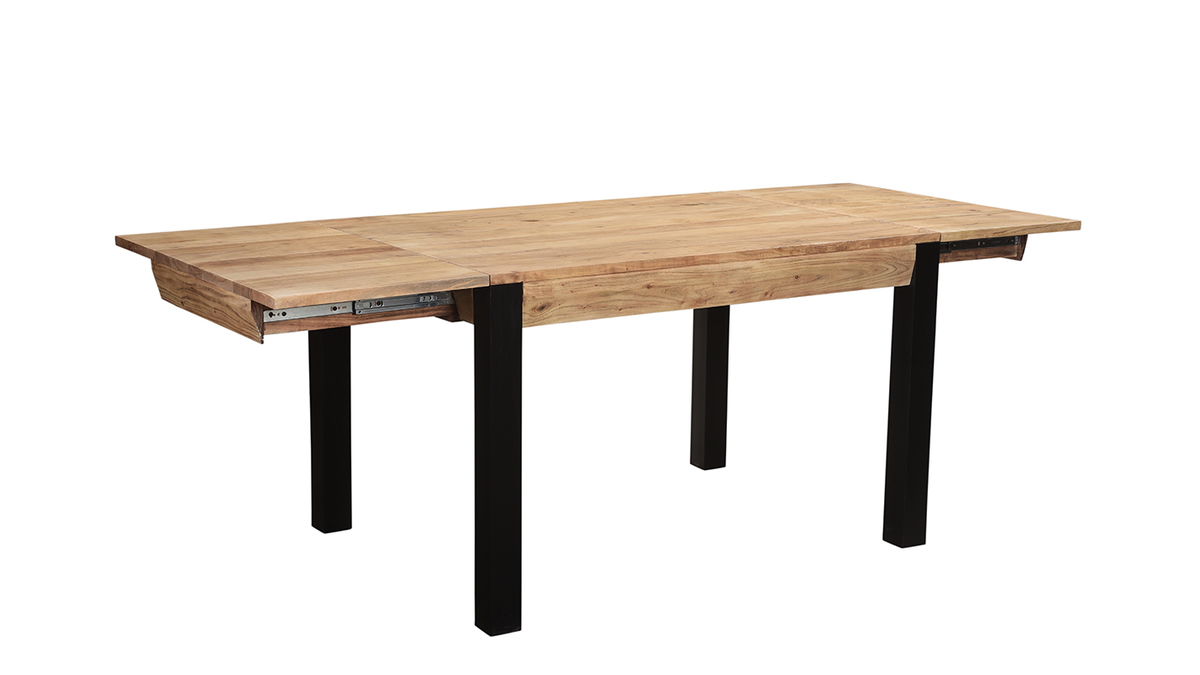 Ausziehbarer Esstisch aus massivem Akazienholz und schwarzem Metall L120-210 cm TRAP
