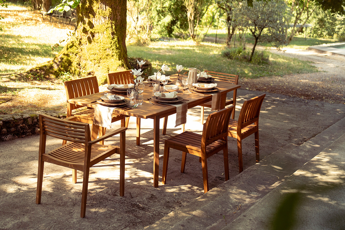 Ausziehbarer Gartentisch aus massivem Teakholz L160-210 cm LOMBOK